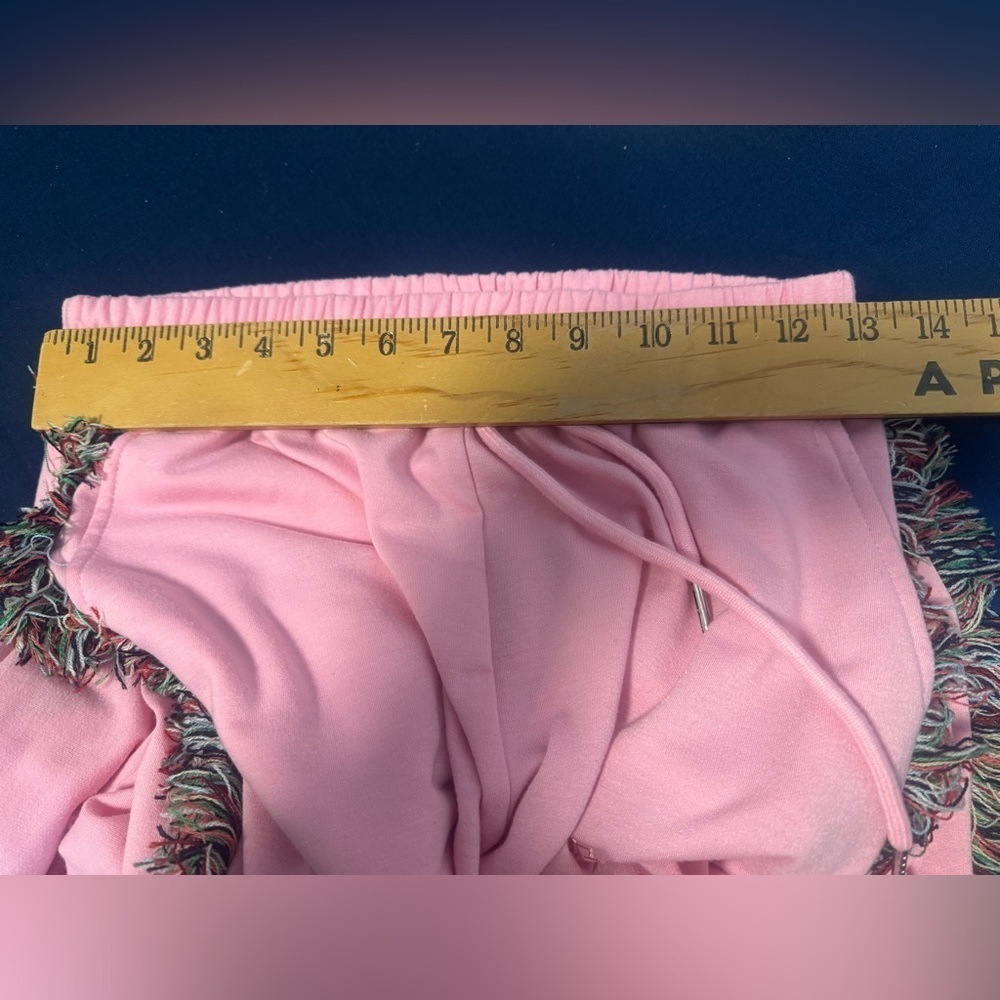 Minaa Monroe x That girl Pink Wide Leg Pants rainbow Fringe sweatpants small - Picture 6 of 6